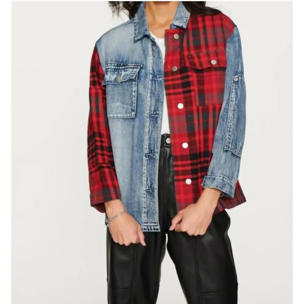 Blue Revival Your Ex-Boyfriends Silver Hardware Plaid Shirt Jacket Sz M